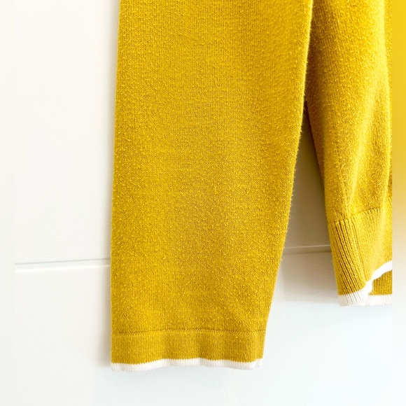 Boden Yellow with White Trim Cotton Blend V-Neck Long Sleeve Sweater Size Small - Picture 4 of 11